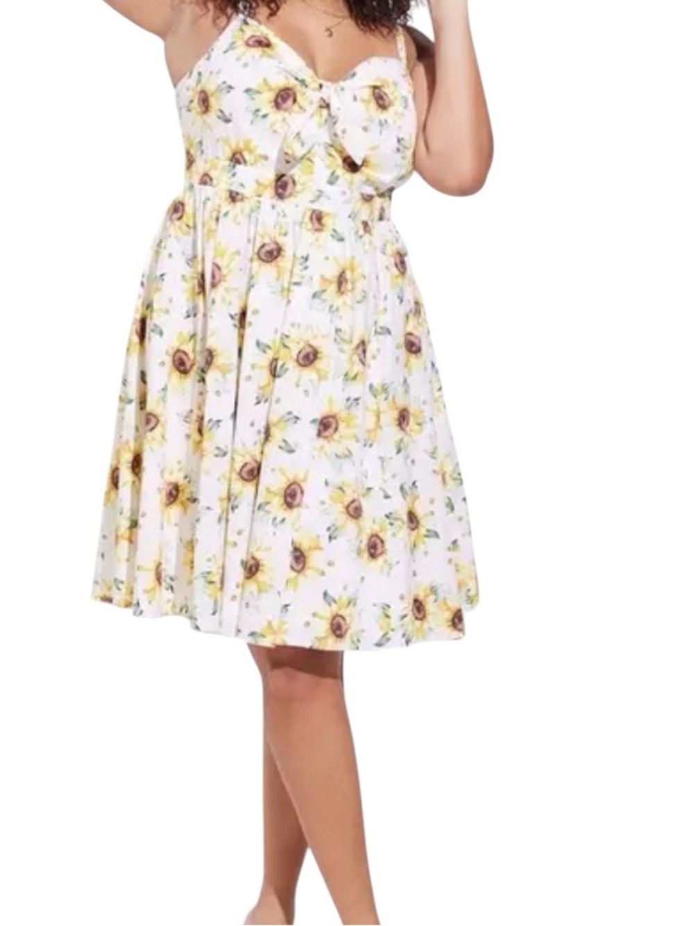 Torrid Sunflower Mini Poplin Tie Front Skater Dress Sz 3X = 22-24 NWT Plus Size - Picture 3 of 16